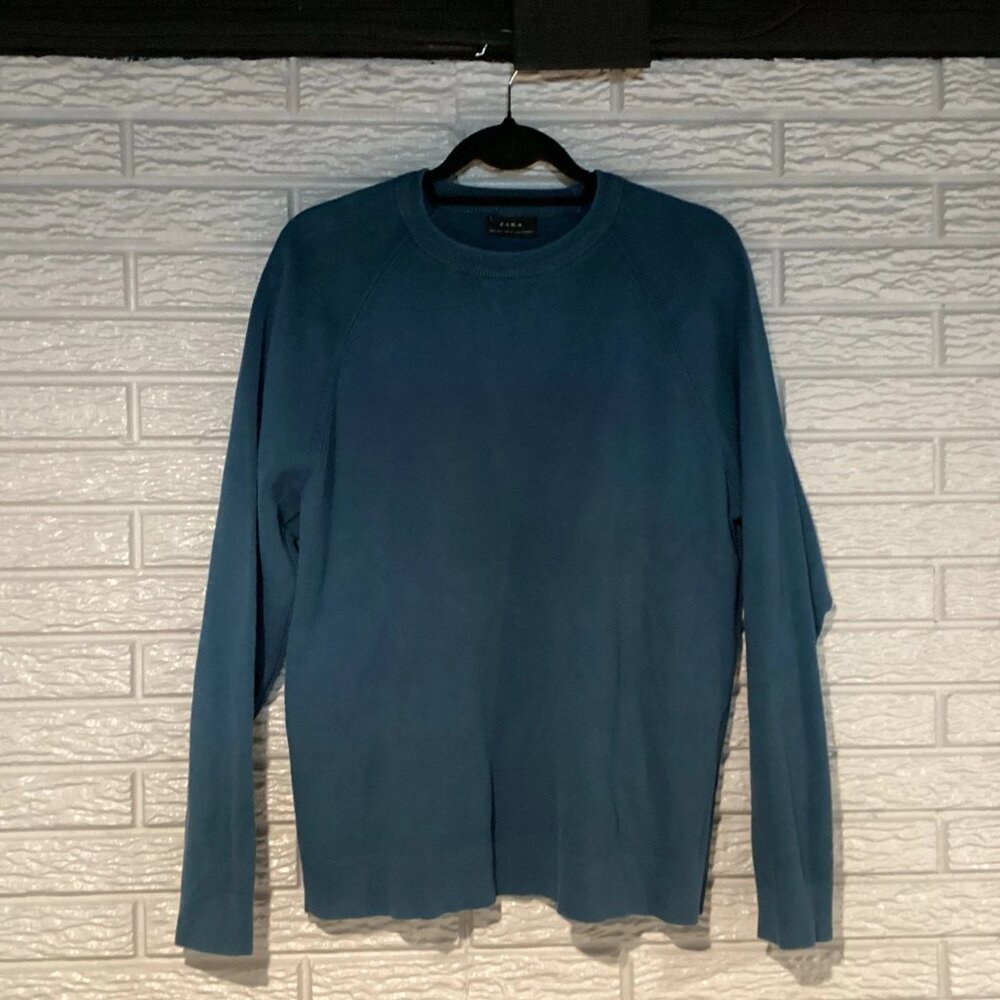 Zara Sweatshirt Teal Blue Crewneck Performance Long Sleeve Men’s Large